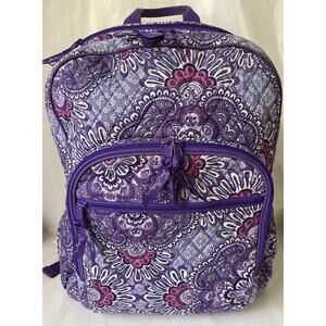 Vera Bradley Large Campus Backpack Lilac Tapestry Pattern Purple Paisley Pockets